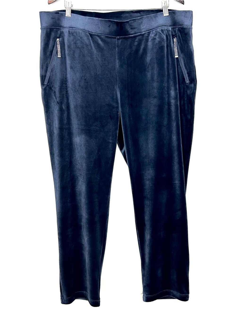 Chico’s Zenergy Velour Ankle Pants Women’s Size XL Pull On Zip Pockets Cobalt